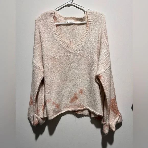 Anthropologie Women’s Cream/Peach Oversized Bell Sleeve Knit V Neck Sweater XL - Picture 3 of 8